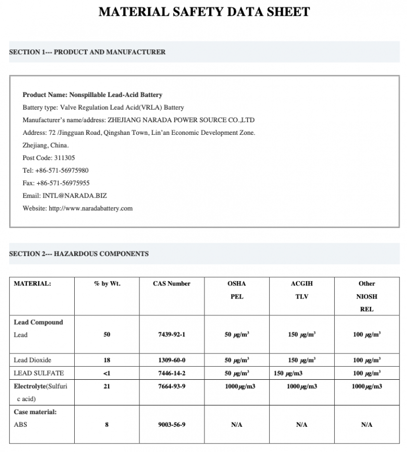 MSDS – Coromandel Batteries